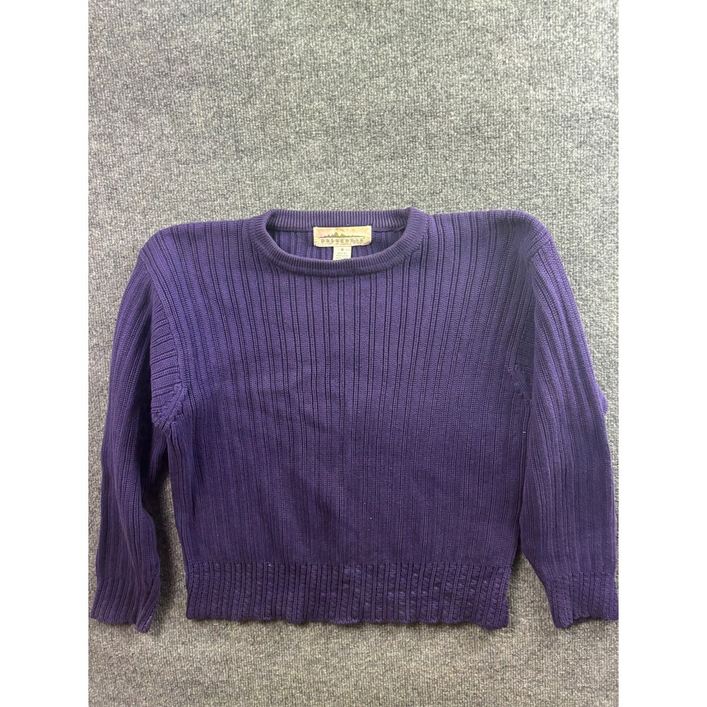 Vintage Patagonia Sweater Womens S Purple Ribbed Knit 100% Cotton Crew Neck